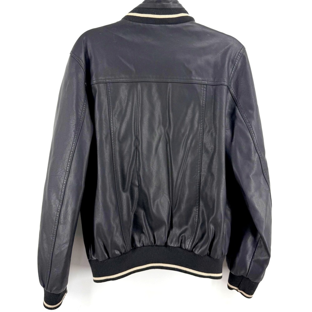 Wilsons Cycle PU Leather Bomber Jacket Men's Size S BLK Zip Front Ribbed Collar - Picture 4 of 12